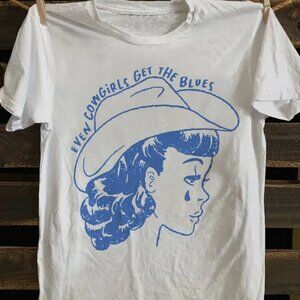 NEW BOUTIQUE RETRO "EVEN COWGIRLS GET THE BLUES" STRETCH TEE